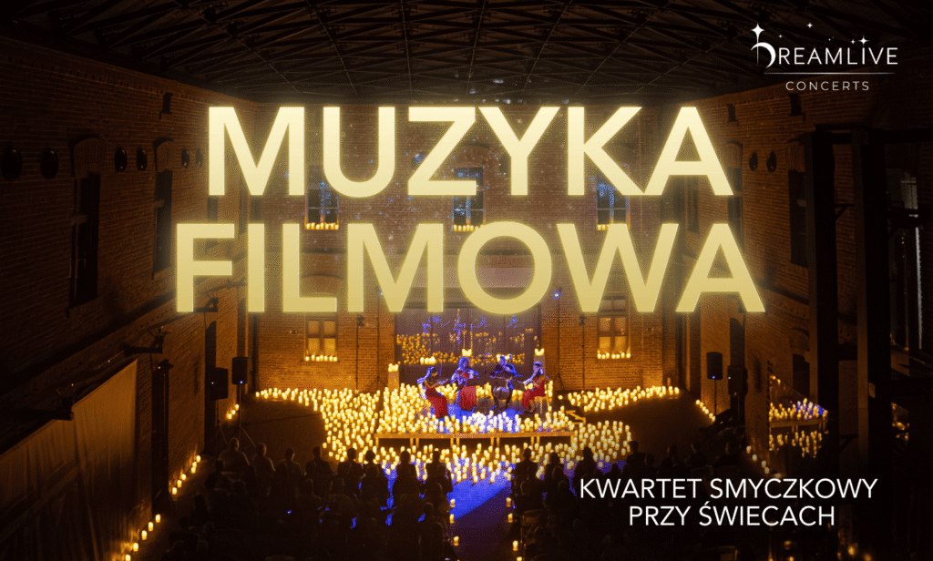 kwartet smyczkowy na scenie otoczony świeczkami led